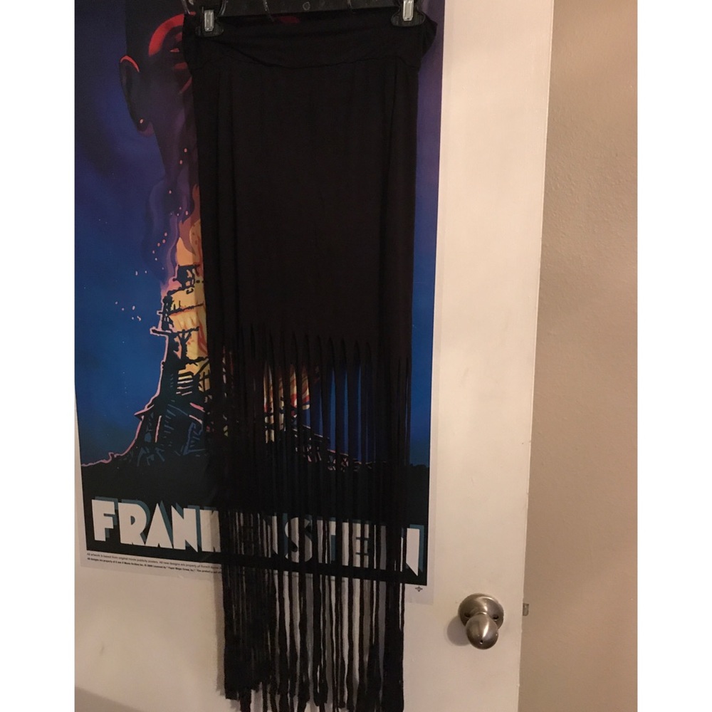 Witchy goth black fringe skirt Large