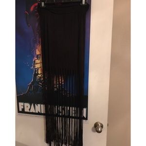 Witchy goth black fringe skirt Large