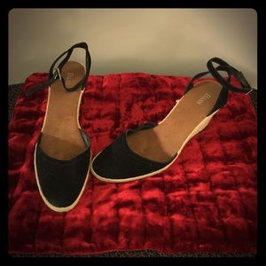 Black suede wedges, worn for two hours