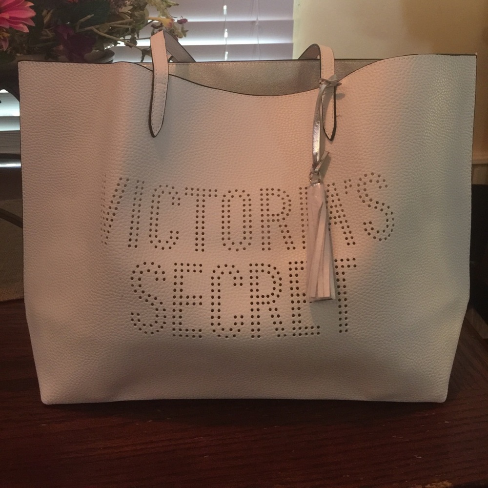 Victoria's Secret white laser cut logo tote
