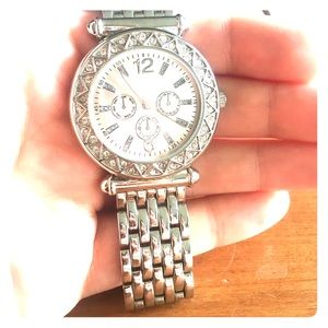 Silver Aztec pattern rhinestone watch