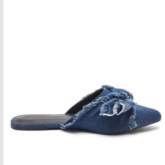 Frayed denim bow flat mules - Picture 2 of 4