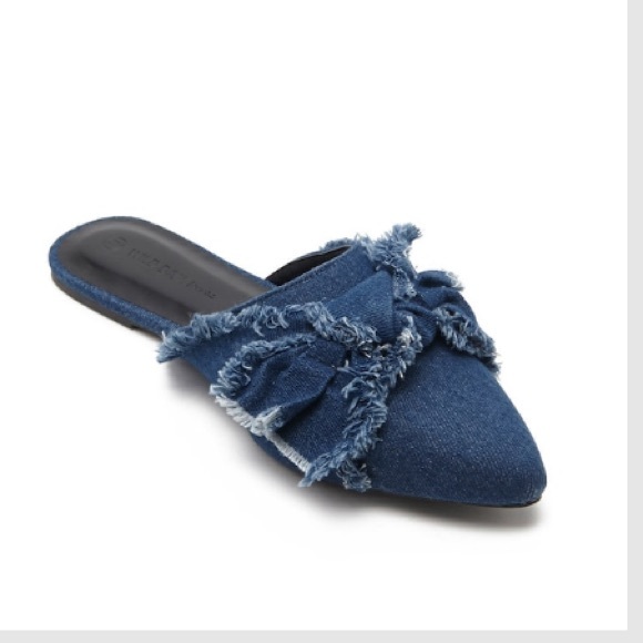 Frayed denim bow flat mules - Picture 3 of 4