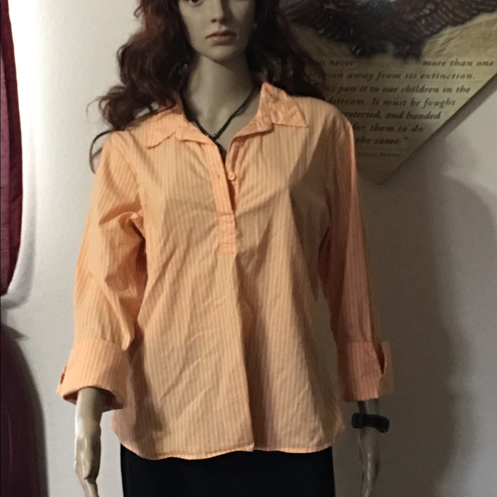 Peach striped with white thin lines, button down