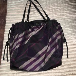 Authentic nylon plaid Burberry tote