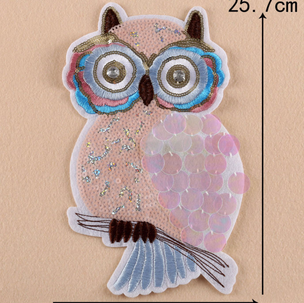 Extra Large Owl Patch With Sequins & "Diamond" Eye