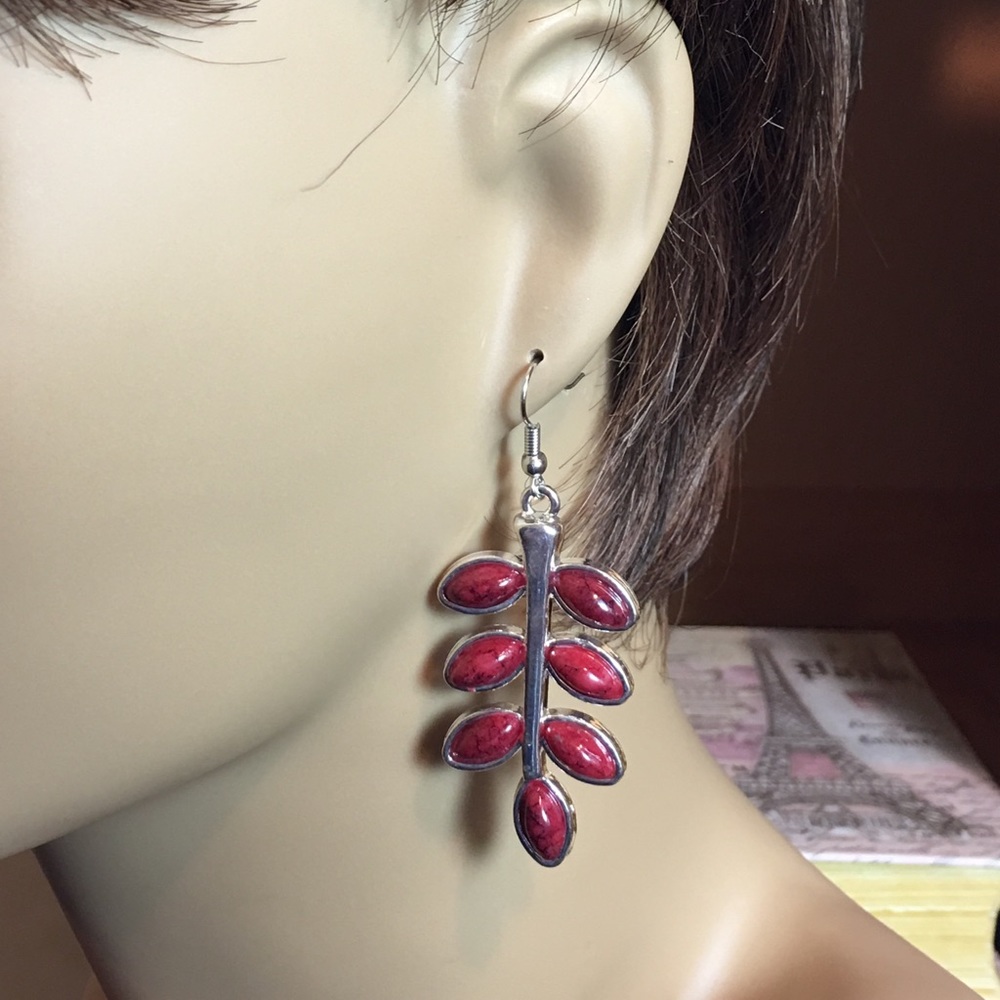 LAST ONE!  Red Dyed Howlite Earrings - Picture 5 of 8