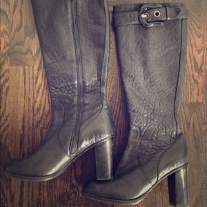 FENDI B Buckle Knee Boots w/ Stacked Heel