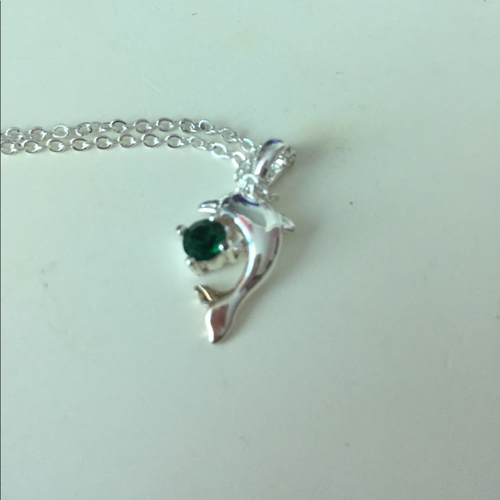 🌴 Dolphin with Emerald Necklace May Birthstone