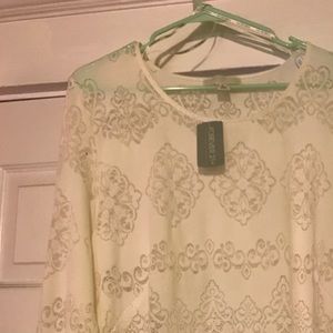 Forever 21 + Long sleeve cream lace shirt
