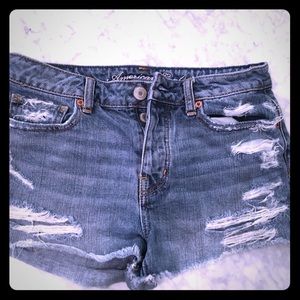 Destroyed denim jean shorts. American Eagle