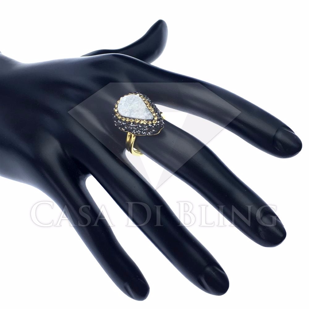 .925 silver, 18k yellow gold plated raw druzy ring
