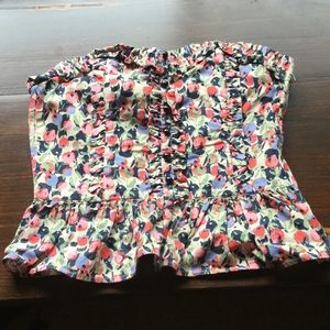 Flowered corset zip back top