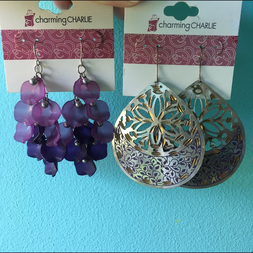 2 Pairs NWT Purple Earrings Hook Style Back