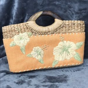 Tommy Bahama Embroidered Straw Handbag