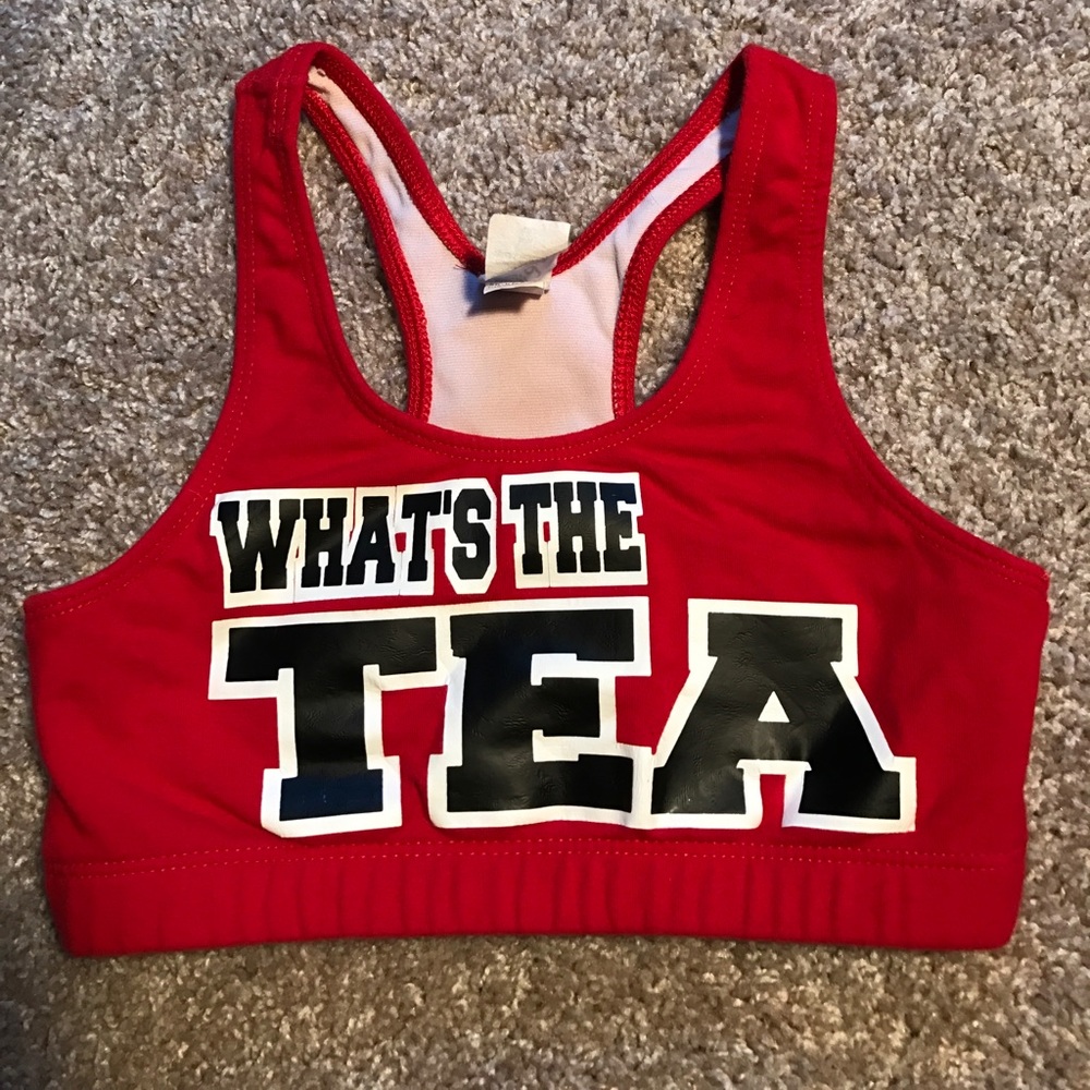 Panthers "what's the tea" sports bra