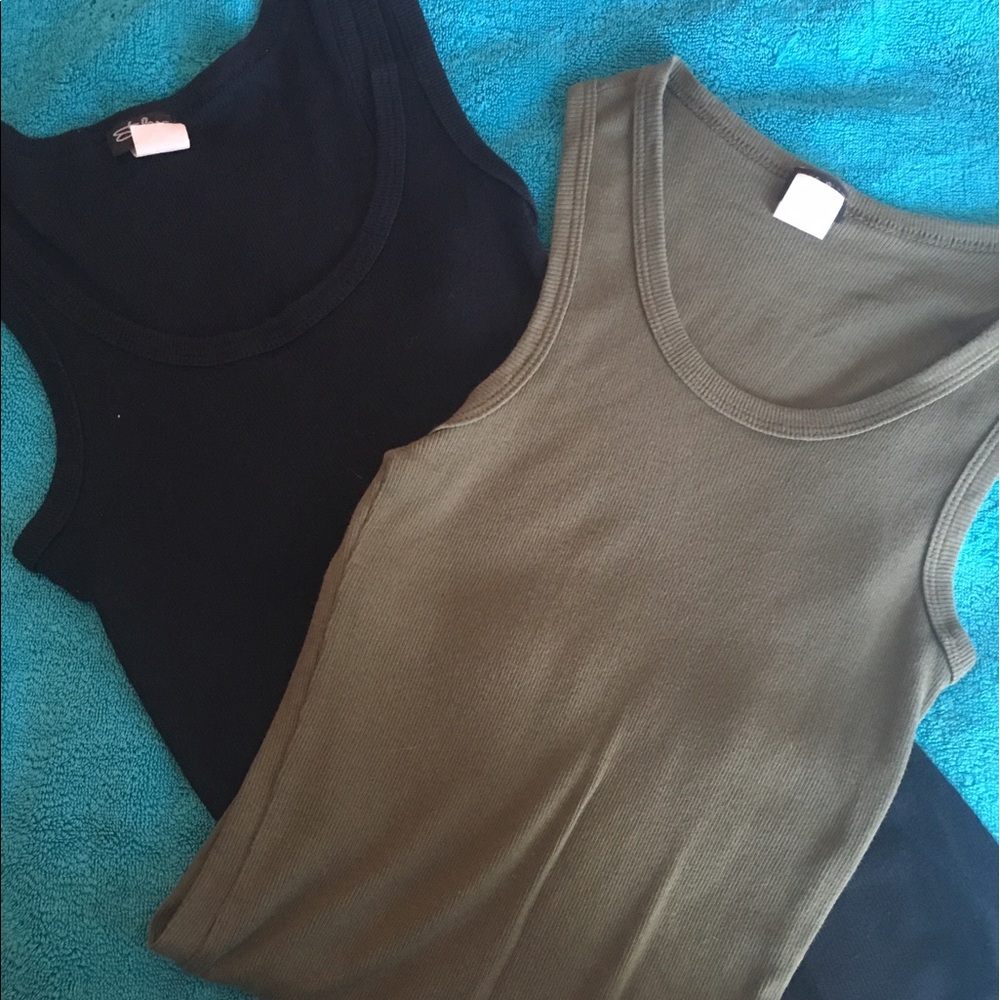Black and Army Green ribbed tank top.  Size Medium