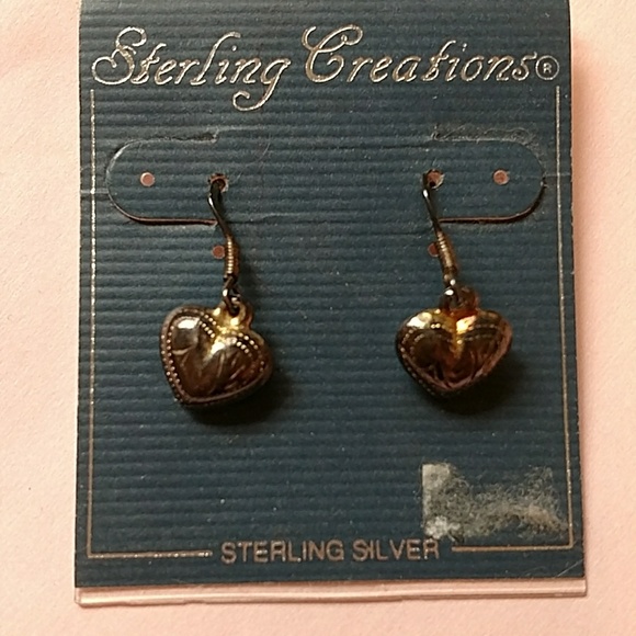 STERLING CREATIONS HEART EARRINGS - Picture 1 of 2