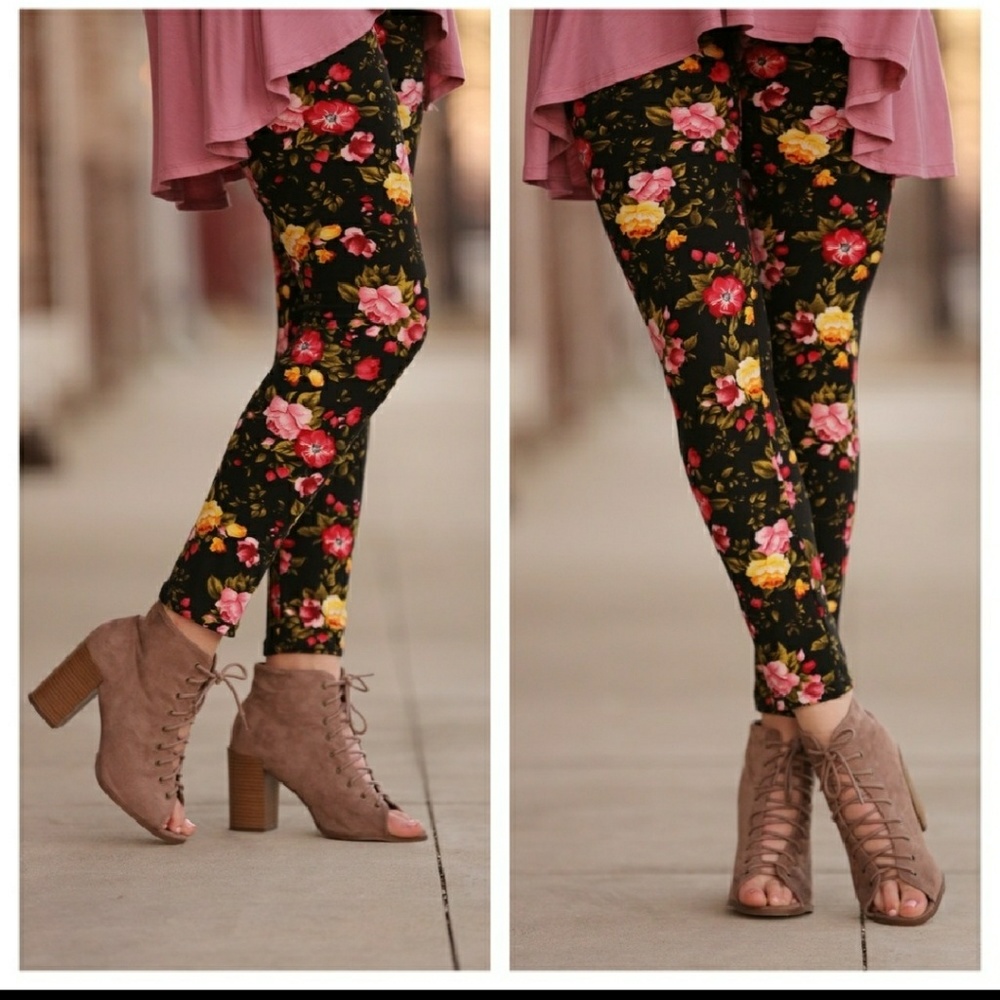 Black Floral Leggings