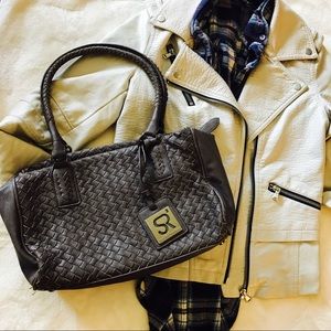 SONDRA ROBERTS 2 LEATHER WEAVE SEXY BROWN BAG