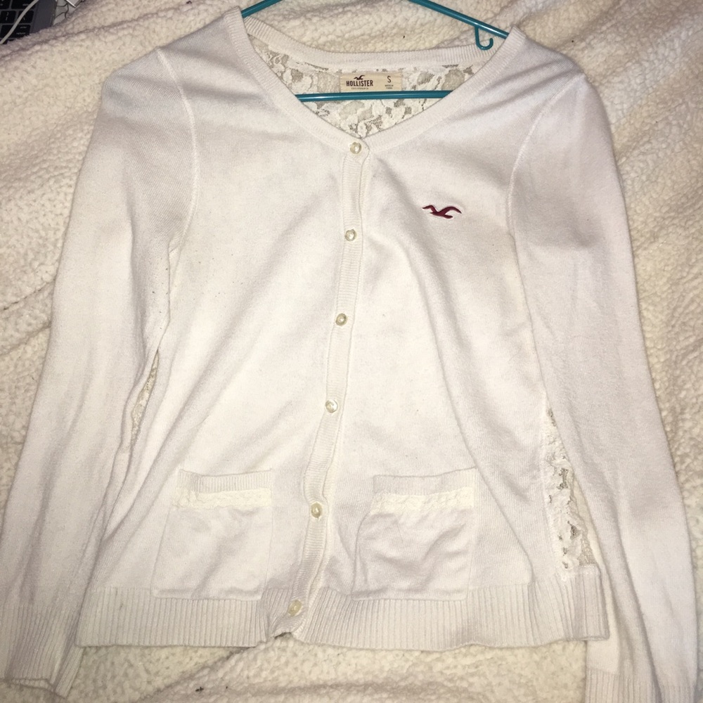 Hollister white lace back cardigan