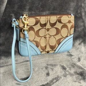 NEW - Coach Wristlet with Blue Leather Accents