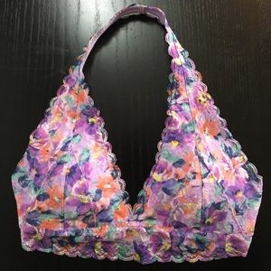 Floral Lace Halter Bralette With Removable Pads