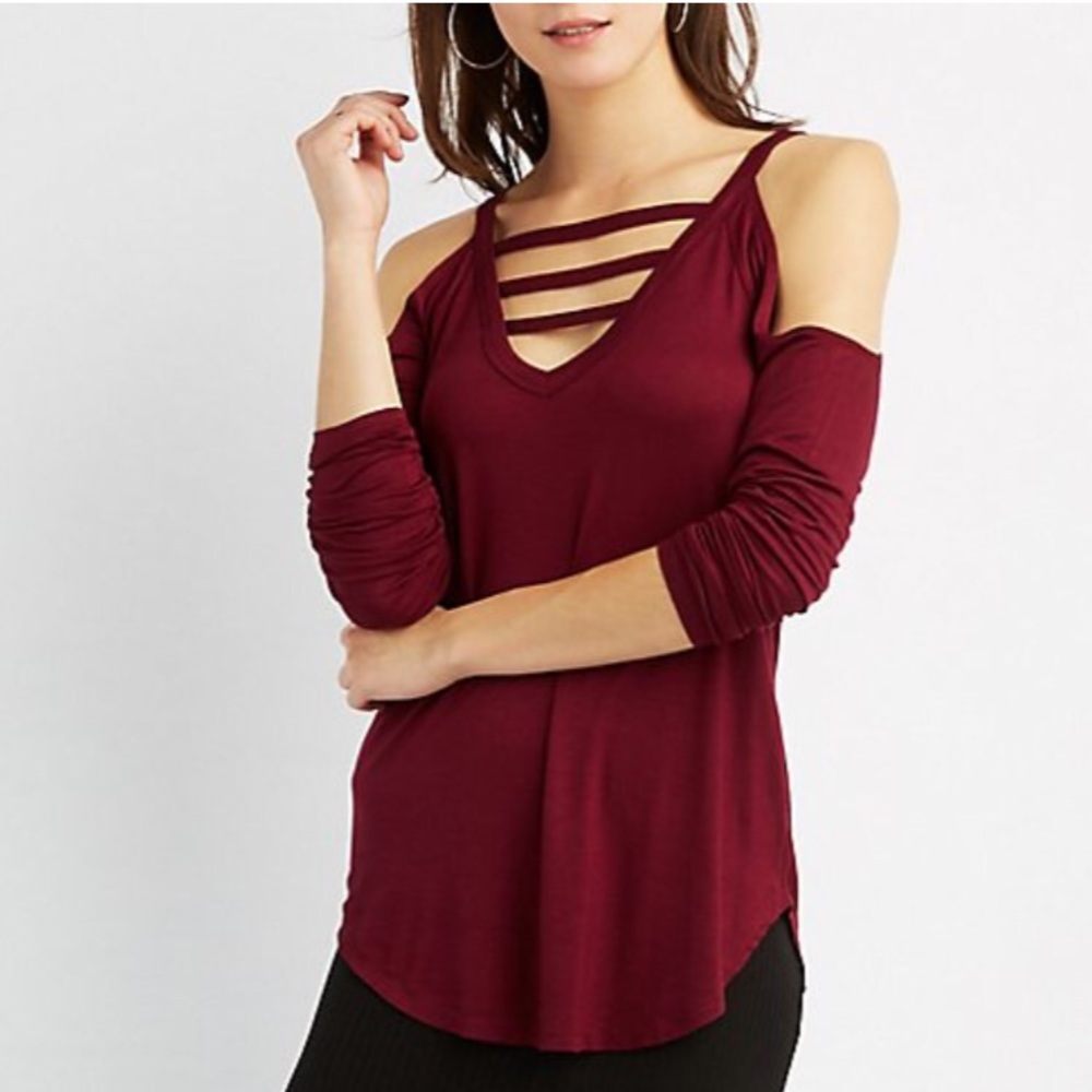 NWOT CHARLOTTE RUSSE Burgundy Cagged t shirt