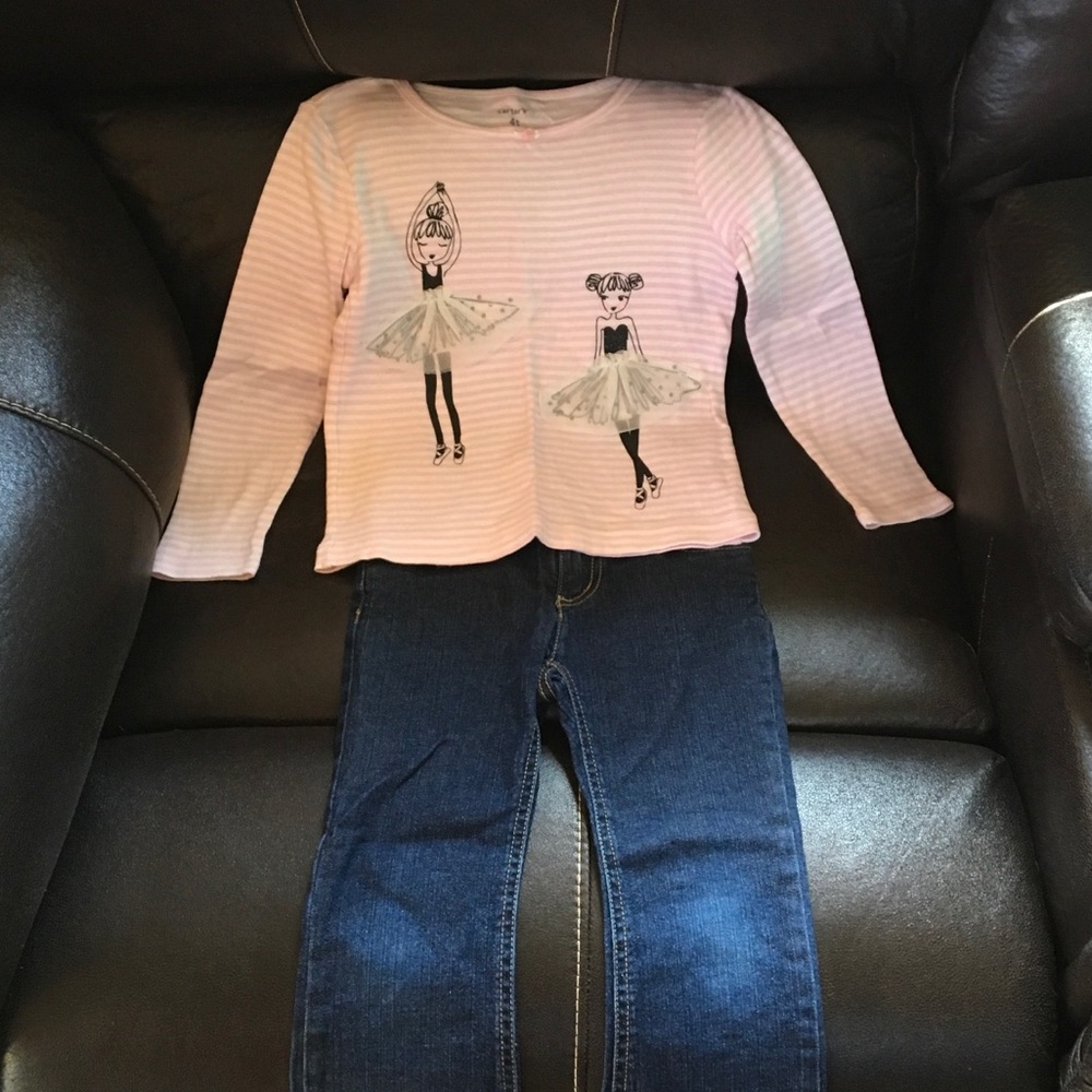 Girls pink & white striped ballerina shirt & jeans