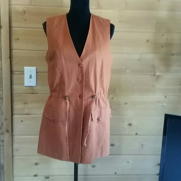 Vintage 90s orange linen vest - Picture 3 of 4