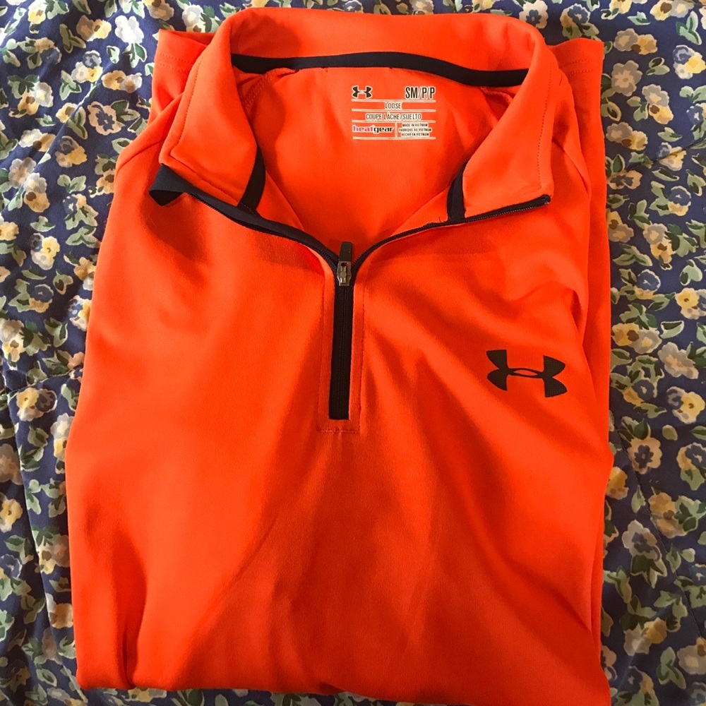 Men's small long sleeve zipper pullover orange