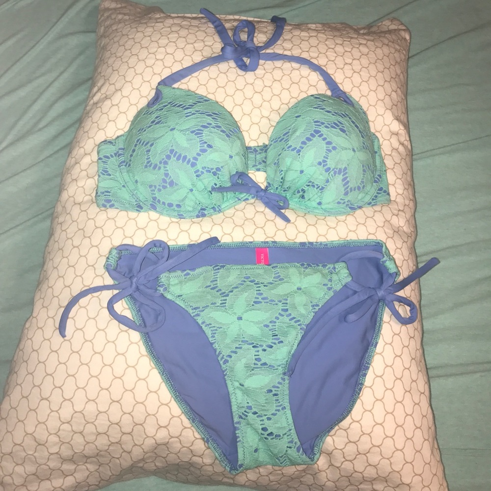 Purple and turquoise flower Lacey VS swimsuit