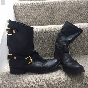 Black mid calf boots