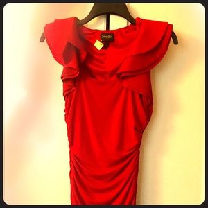 Red fitted midi dress