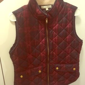 Maroon and navy plaid vest