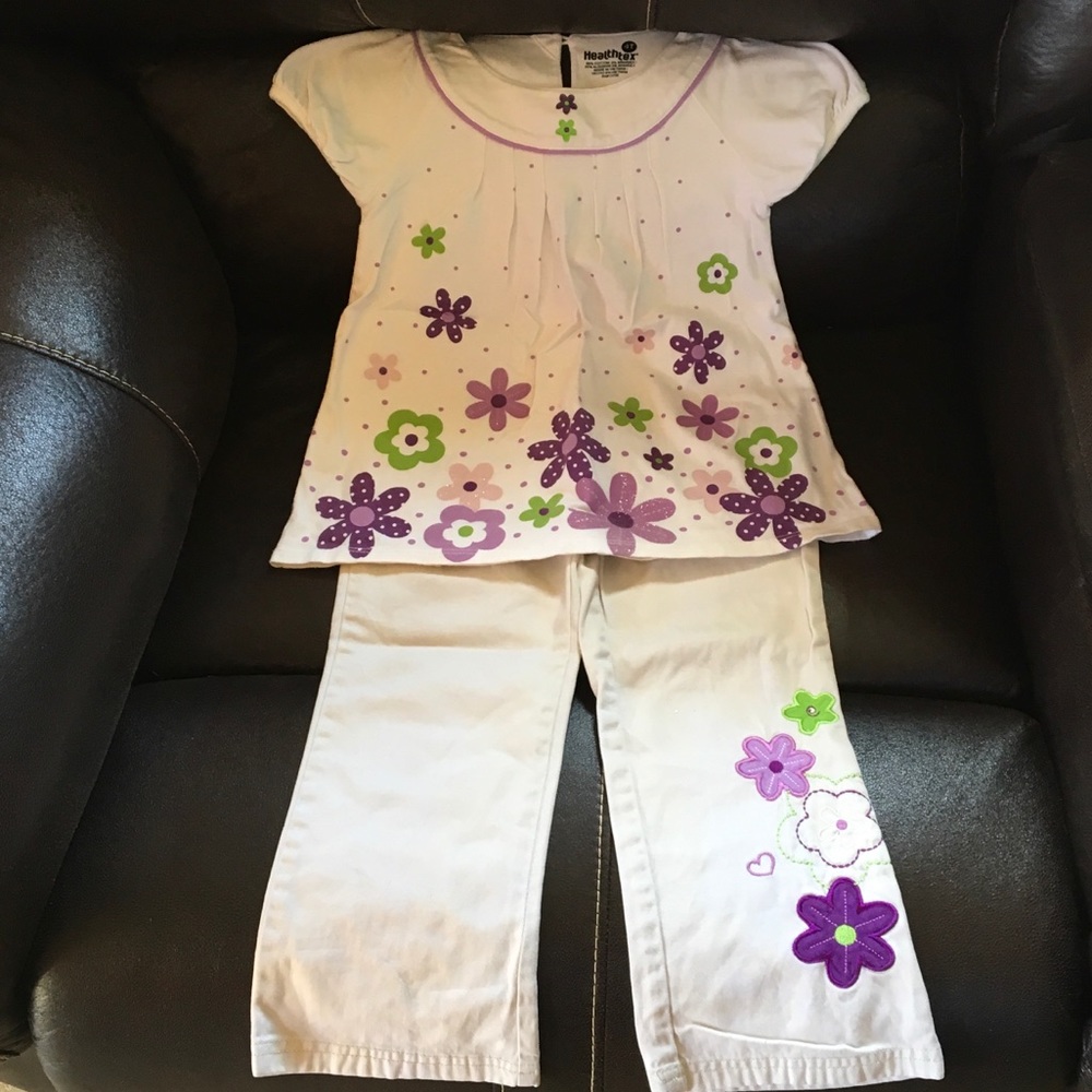 Girls flower shirt with matching khaki pants 4T