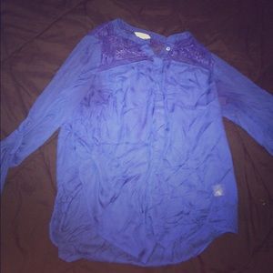 Large dark blue thin lacy shirt. Large.