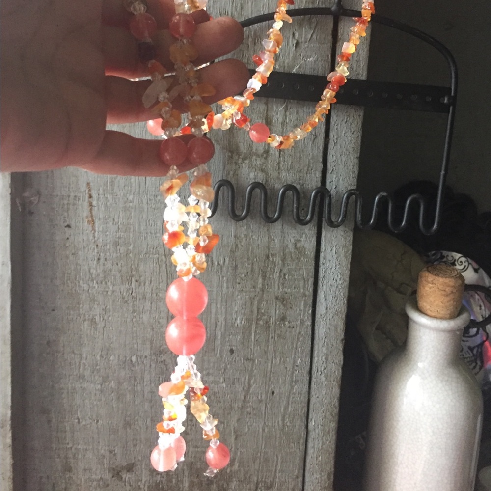 Fire Agate and Cherry Quartz long Tassel necklace
