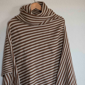 Brown and Beige Striped Turtleneck Pancho