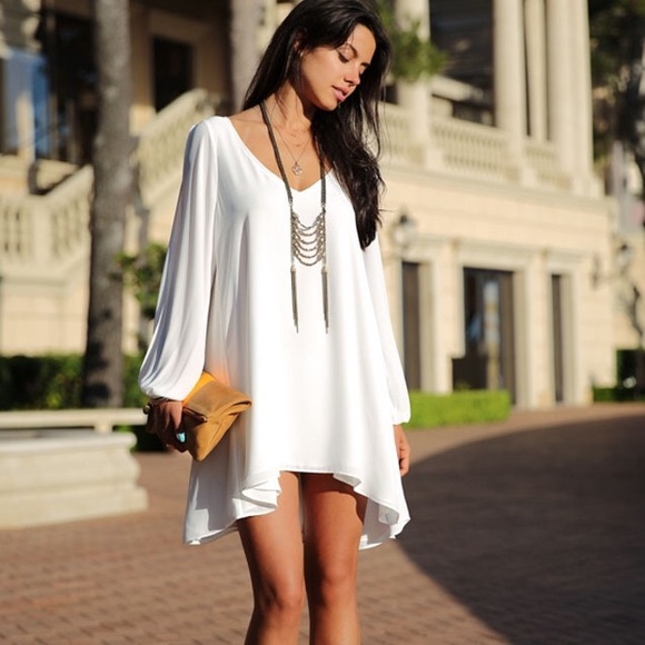 Drapey Chiffon Split Sleeve Mini Dress White - Picture 2 of 4