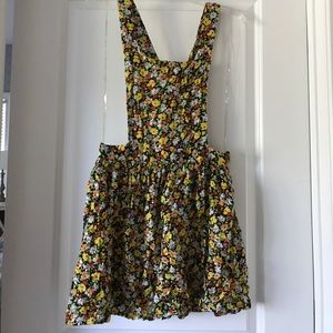 Adorable Floral Bib Overall Mini Dress - Sz Large