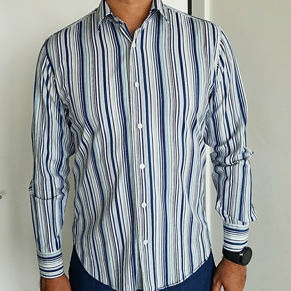 Salvatore Ferragamo blue-white striped dress shirt