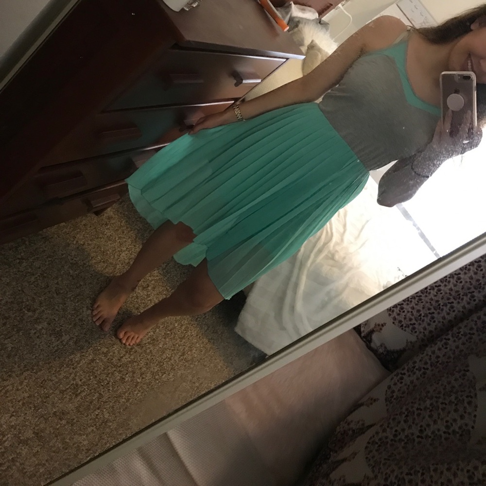 Leo Meets Virgo Turquoise and grey dress