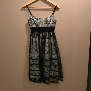 Black & white beaded mid-length cocktail dress