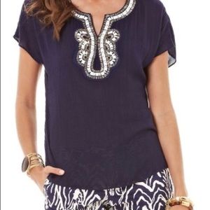 Lilly Pulitzer Valencia Top True Navy Lrg NWT