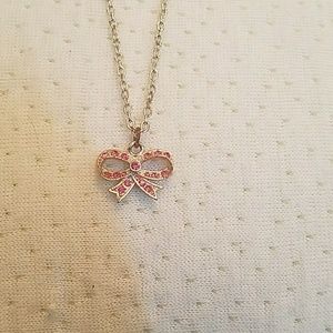 Pink jewled ribbon/bow  necklace