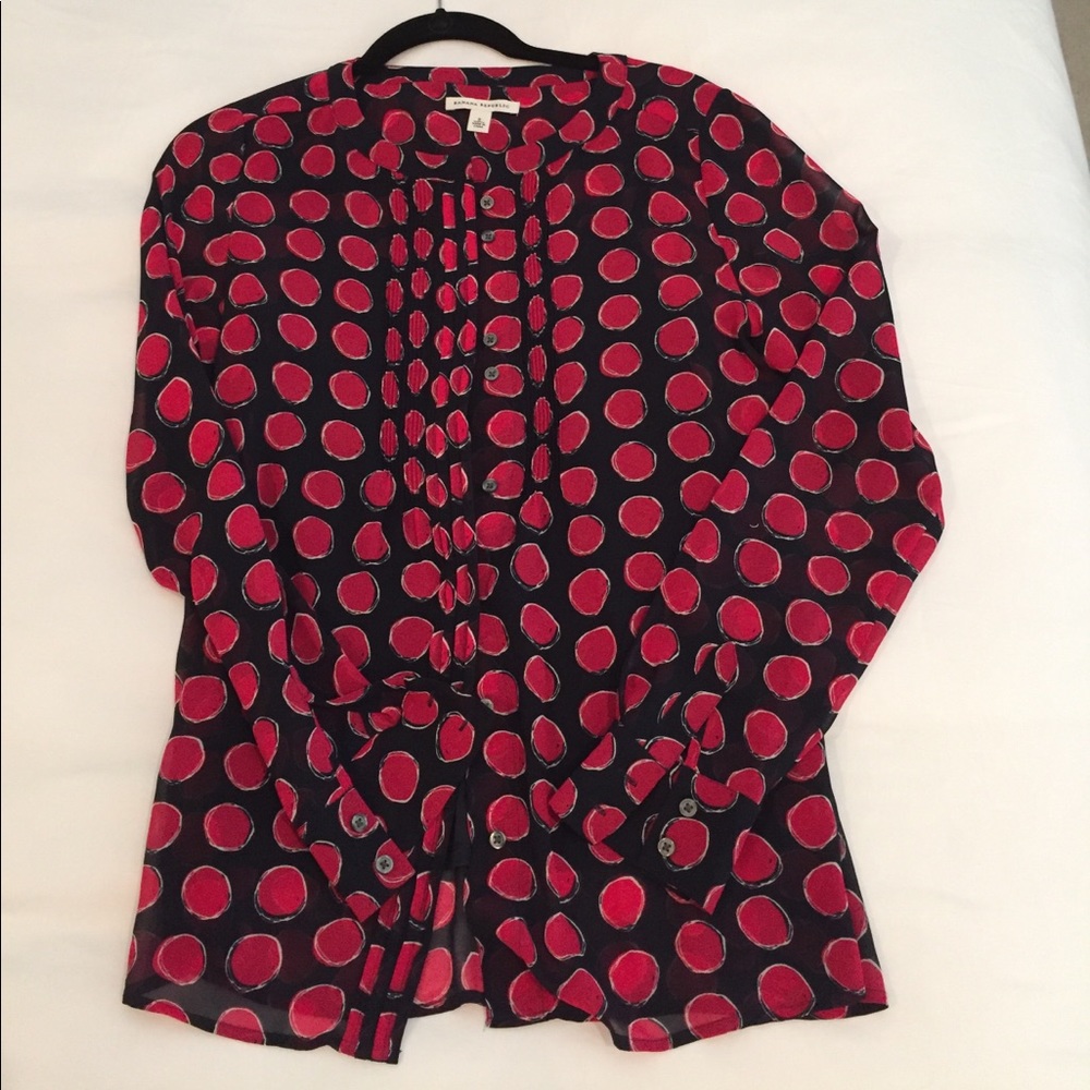 Navy and Pink polka dot blouse