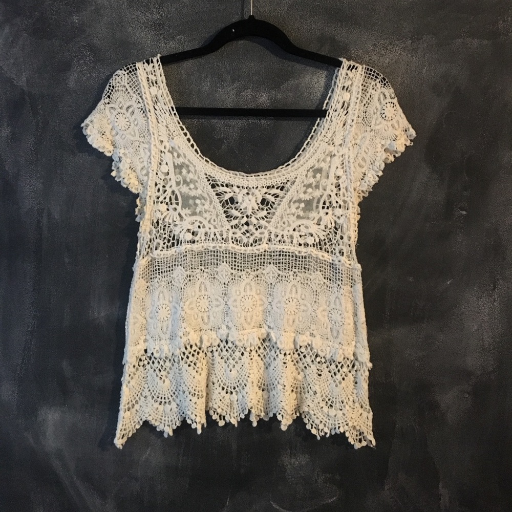 Lace short sleeve white summer top