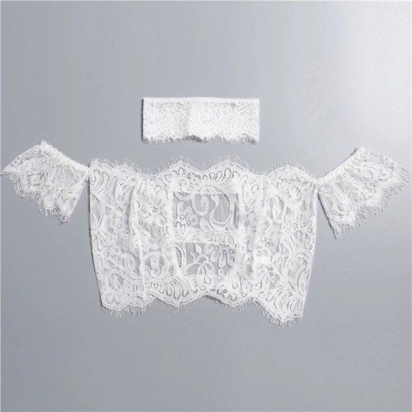 Lace Bandeau Tube Crop Top w/ Choker - Picture 5 of 8