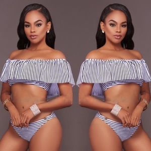 New Striped Two Piece Bikini Swimsuit